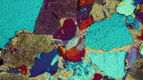 Sand stone rock section in polarized light Stock Footage 344313320