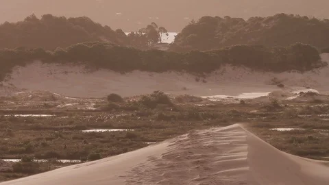 Sand storm in a desertic landscape with dunes Stock Footage 90984809