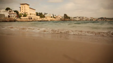 Sand strand with waves of water on the beach Stock Footage 32284064