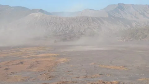 Sand Strom in Mount Bromo, 4k aerial hyperlapse Stock Footage 252039572