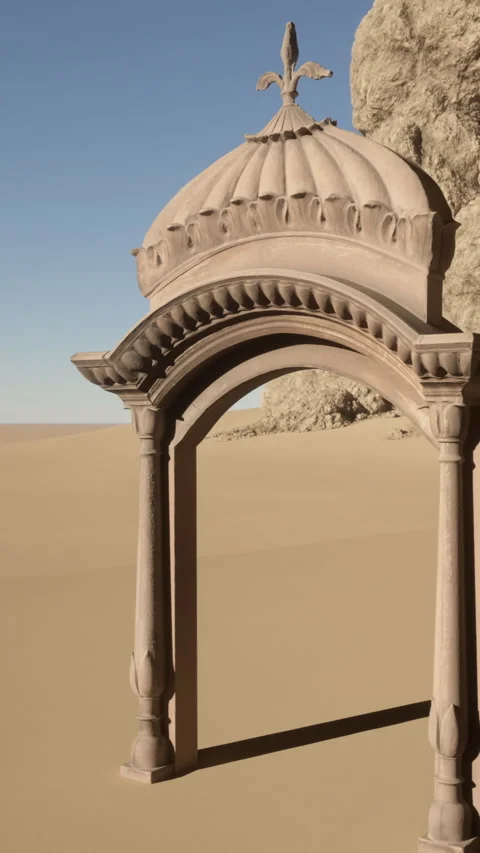 Sand structure with a dome and an arch in an open area on a sunny day Stock Footage 340272942