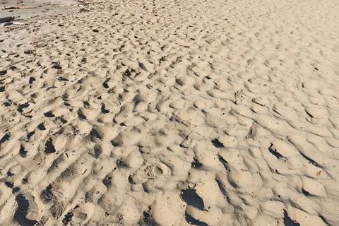 Sand texture. Sand background. Sandy beach with footprints in the sand. Foto stock