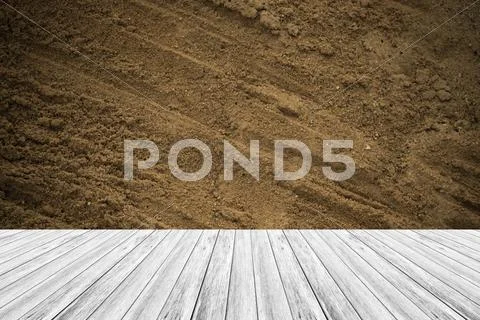 Sand texture surface vintage style with Wood terrace Stock Photos