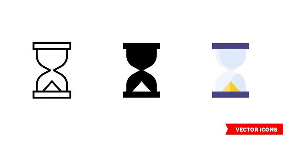 Sand timer icon of 3 types color, black and white, outline. Isolated vector s 스톡 일러스트