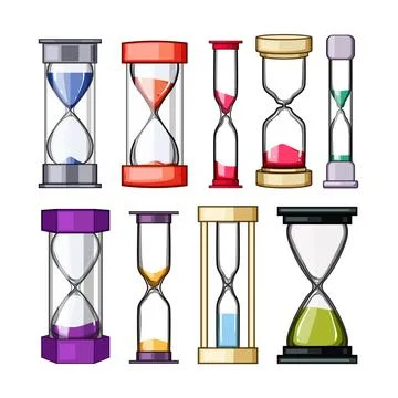 Sand timer kids set cartoon vector illustration Stock Illustration