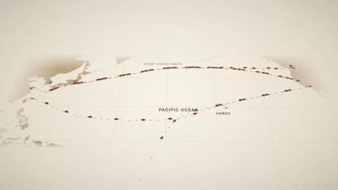 Sand Toned Map Of North Pacific Great Circle Shipping Routes To Japan Stock Footage 343650686