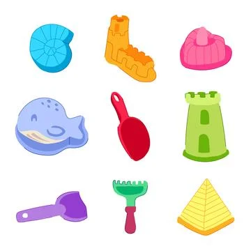 Sand toy set cartoon vector illustration Stock Illustration