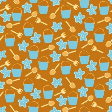 Sand toys seamless vector pattern in yellow and blue colors Stock Illustration