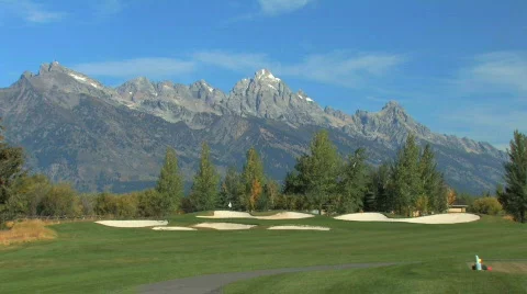Sand Traps at Base of Grand Tetons Stock Footage