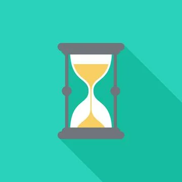 Sand watch icon with long shadow. Flat design style. Stock Illustration