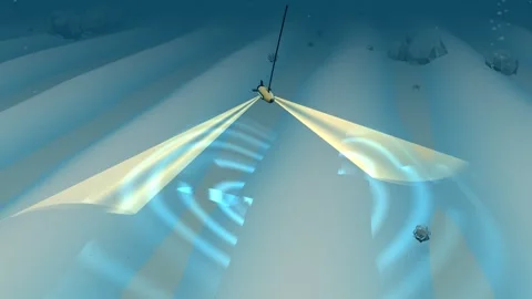 Sand waves side scan sonar towfish survey orbit loop 스톡 동영상 344119735