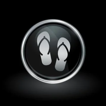 Sandals icon inside round silver and black emblem Stock Illustration