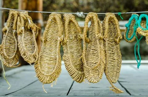 Sandals made by hand, using sisal at Namsangol Hanok Village, Seoul, South Ko Stock Photos