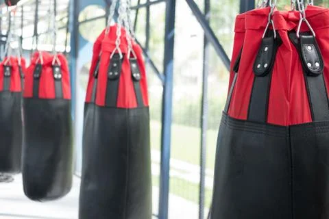 Sandbag for hitting and punching in boxing gym. sport, fitness lifestyle conc Stock Photos