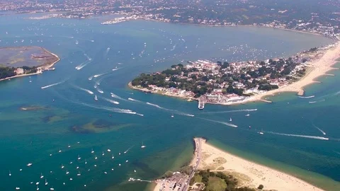 Sandbanks, Nr Poole, Dorset, seen from helicopter Stock Footage
