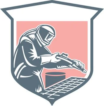 Sandblaster sandblasting hose shield retro Stock Illustration