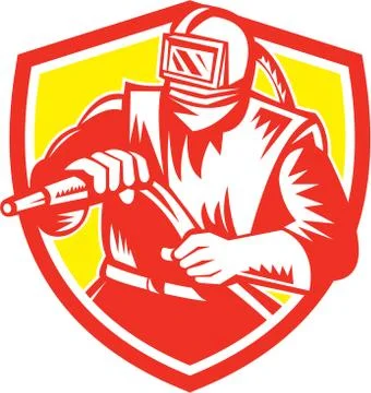 Sandblaster sandblasting hose shield retro Stock Illustration