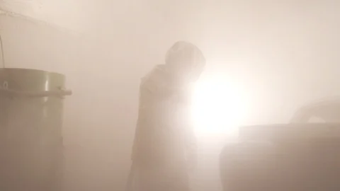 Sandblasting paint removal Stock Footage 124132673