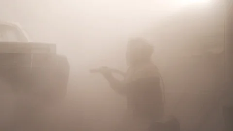 Sandblasting paint removal Stock Footage 124132710