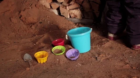 Sandbox and the playing child Stock Footage 73995474