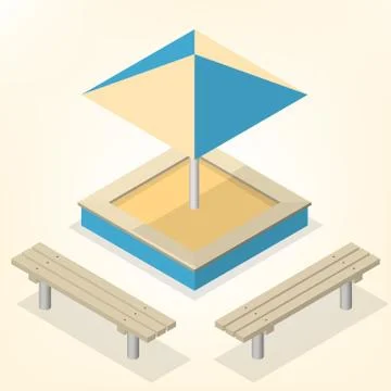 Sandbox with benches in isometric, vector illustration. 스톡 일러스트