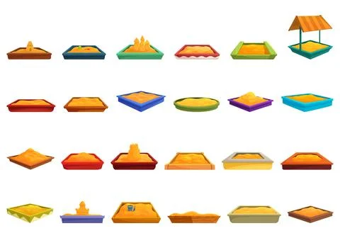 Sandbox icons set cartoon vector. Kid bucket park Ilustración de archivo