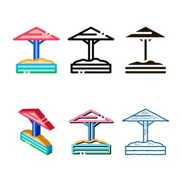 Sandbox with protective stylized umbrella icon vector outline Stock Illustration