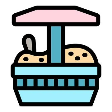Sandbox with umbrella and shovel protecting from sunstroke Stock Illustration