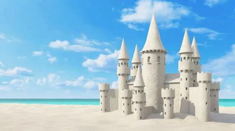 Sandcastle beach on bright sky.  3d rendering Stock-Footage 61792926