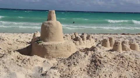 Sandcastle with Ocean Waves Video stock 10890135