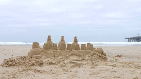 Sandcastle on Sandy Beach Stock-Footage 107572247