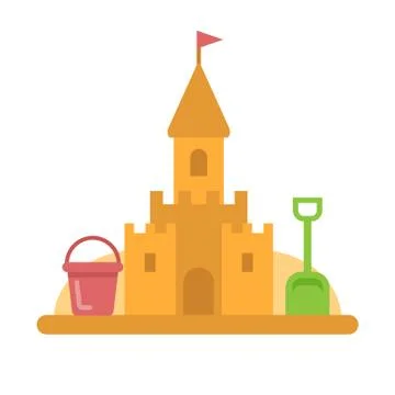 Sandcastle with toys flat icon Stock Illustration