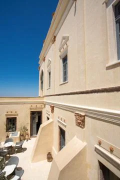 Sanded facade,  Santorini in Greece Stock Photos