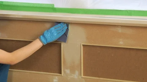 Sanding and Preparing Wood Before Staining Stock Footage 111497613