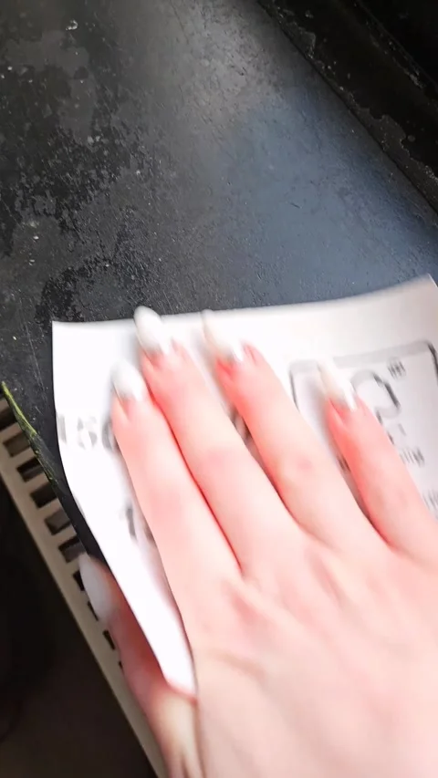 Sanding Black Windowsill, Preparing Surface, Girl sanding surface with sandpaper Stock Footage 304790988