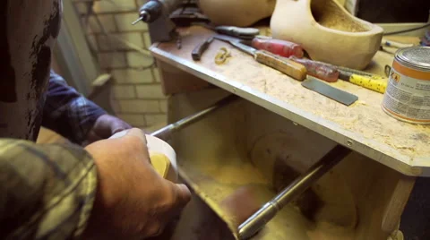 Sanding the inside of a Clog [Slomo] Video stock 47075948