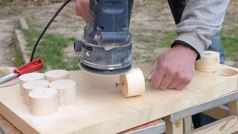Sanding using a random orbital dual-action sander Stock Footage 76194721
