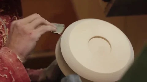 Sanding wood on a lathe Stock Footage 69222908