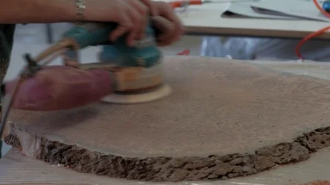 Sanding of Wood of Valuable Breeds in Workshop Stock Footage