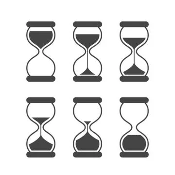 Sands of time, hourglass vector isolated symbols. Old sand clock animated vector 스톡 일러스트