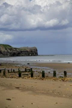 Sandsend breakwaters Stock Photos