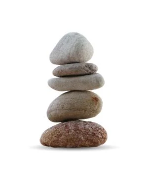 Sandstone are stacked into a pyramid shape isolated on white background. Foto stock