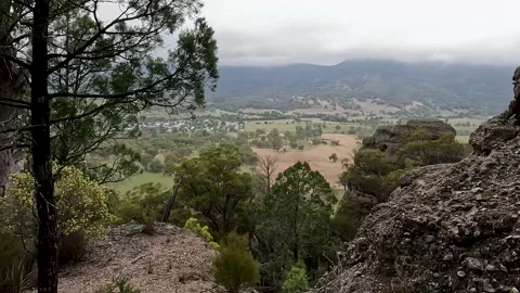Sandstone Cliffs and Rock Formations at Paradise Park, Murrurundi - Eye of .. Stock-Footage 312066037