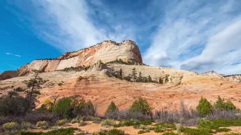 Sandstone Cliffs and Vibrant Sky in Zion National Park, Utah Stock Footage 331998576