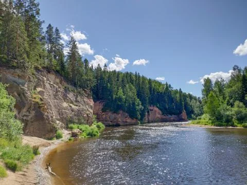 Sandstone cliffs. Erglu Cliffs (Erglu klintis) Stock Photos