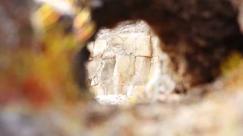 Sandstone Cliffs Observed Through Surreal Rocky Passage Rack Focus Stock Footage 151679141