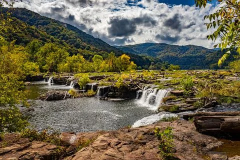 Sandstone Falls New River Gorge National Park and Preserve Stock Photos