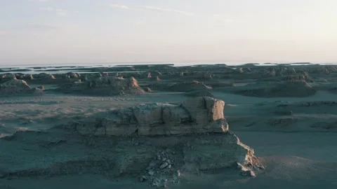 Sandstone formations in alien base, Qinghai Province, China, aerial view Stock Footage 205260417