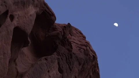Sandstone formations with moon in background Stock Footage 76204313