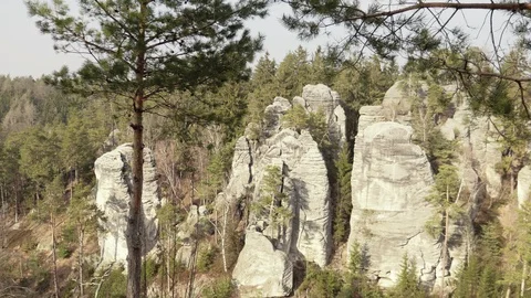 Sandstone rocks, rock massifs in forest. Climbing landscape, big stones Stockbeeldmateriaal 106922949